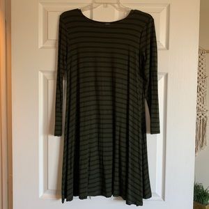 Old Navy olive green and black stripes long sleeve dress
